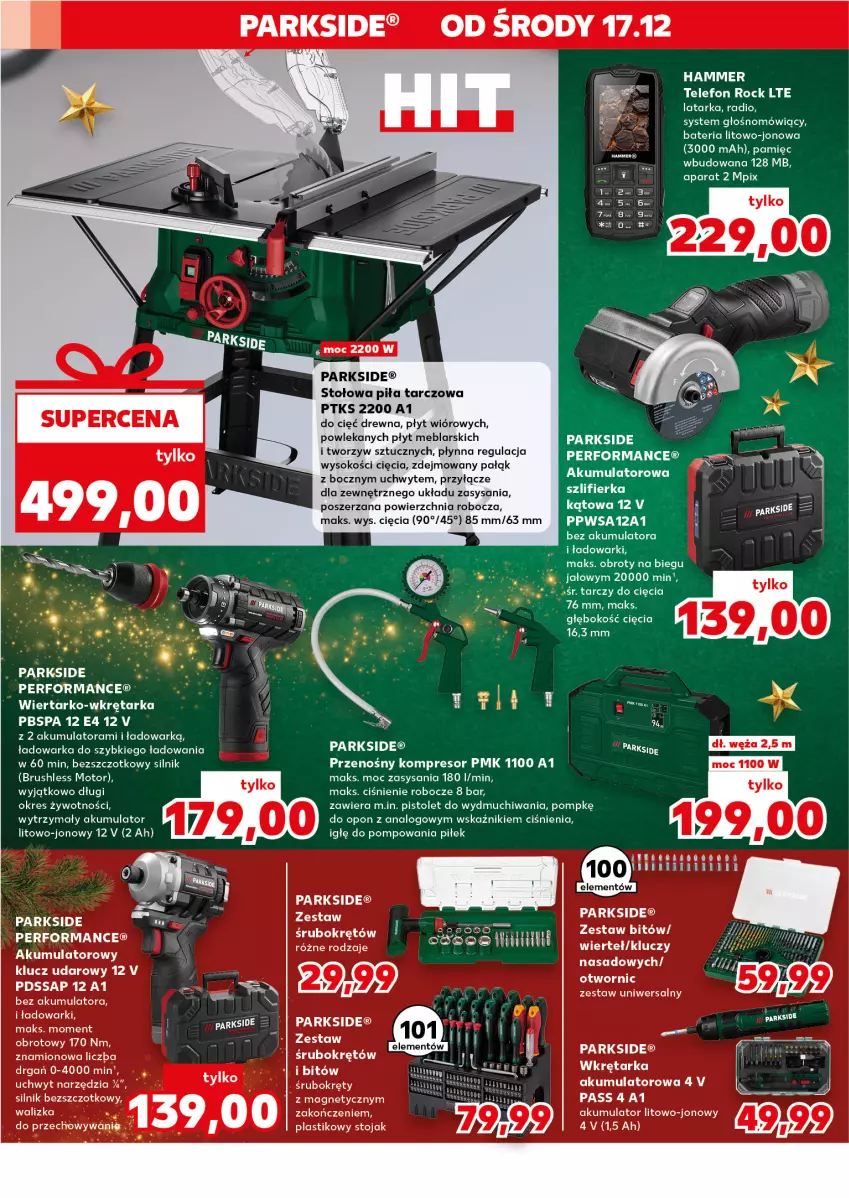 Gazetka promocyjna Kaufland - Kaufland - ważna 17.12 do 23.12.2025 - strona 4 - produkty: Akumulator, Bateria, Klucz udarowy, Kompresor, Parkside, Sok, Stojak, Szlifierka, Szlifierka kątowa, Tarka, Telefon, Walizka, Warka, Wkręt, Wkrętarka
