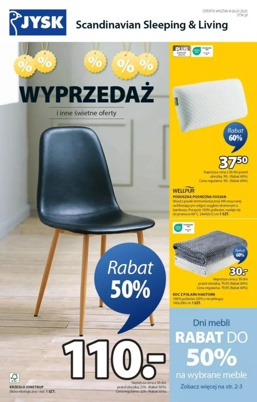 Gazetka promocyjna Jysk - ważna 20.01 do 26.01.2025 - strona 1 - produkty: Fa, Koc, Krzesło, Poduszka, Pur