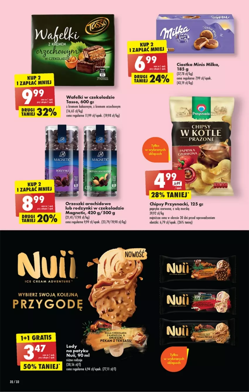 Gazetka promocyjna Biedronka - od Poniedziałku - ważna 15.05 do 20.05.2023 - strona 32 - produkty: Chipsy, Ciastka, Milka, Orzeszki, Papryka, Przysnacki, Rodzynki