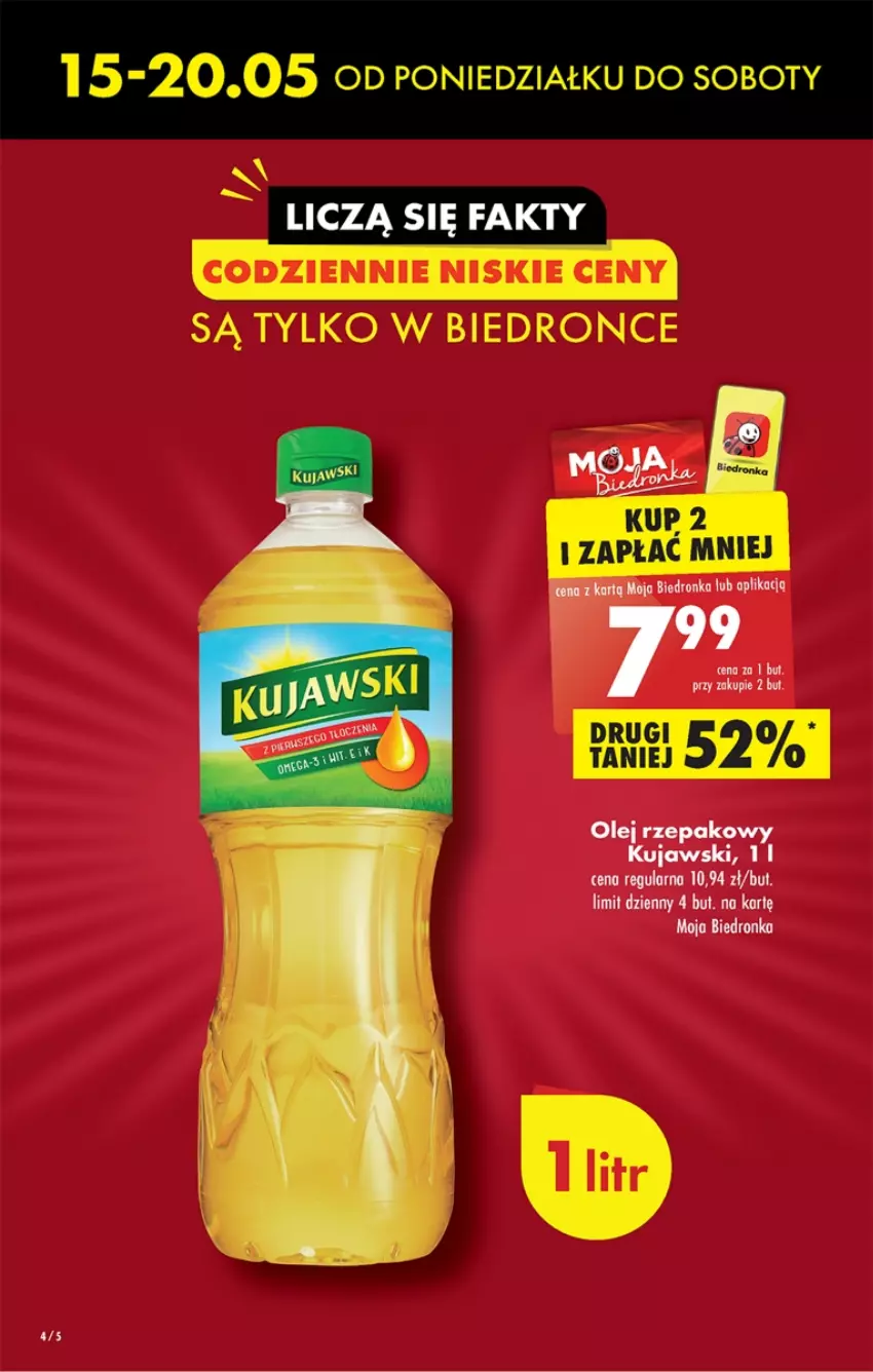 Gazetka promocyjna Biedronka - od Poniedziałku - ważna 15.05 do 20.05.2023 - strona 4 - produkty: Kujawski, Olej, Olej rzepakowy