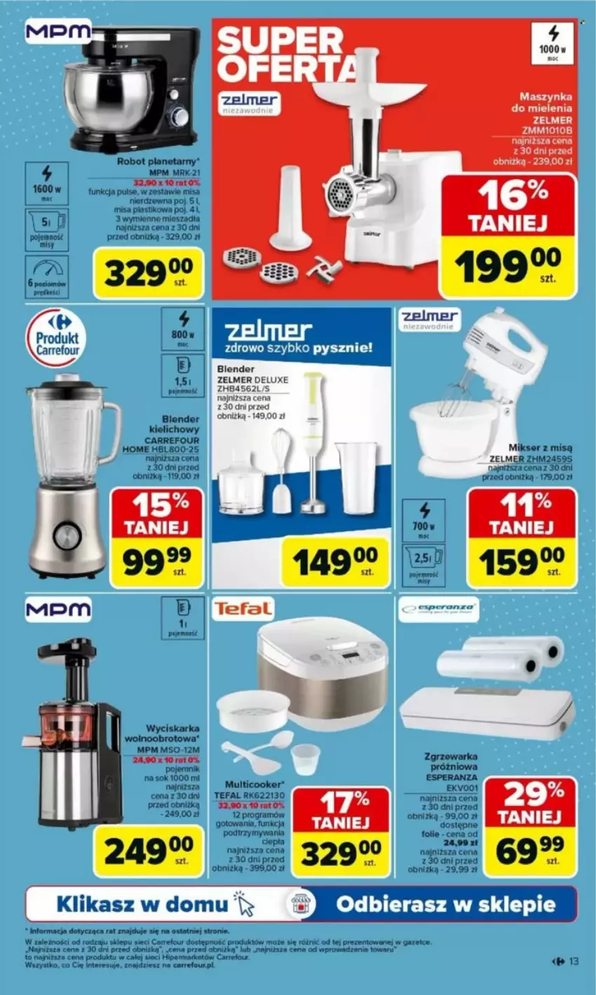 Gazetka promocyjna Carrefour - ważna 26.05 do 14.06.2025 - strona 5 - produkty: Blender, Fa, Gra, Maszynka, Maszynka do mielenia, Mikser, Mikser z misą, Pojemnik, Por, Ser, Sok, Szynka, Tefal, Woal, Wyciskarka, Zelmer