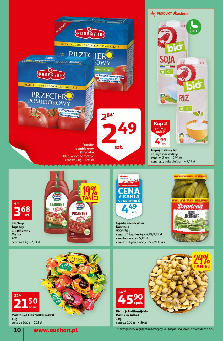 Gazetka promocyjna Auchan - przeNISKIE CENY przeWSPANIAŁE okazje Supermarkety - ważna 21.04 do 27.04.2022 - strona 10 - produkty: Dawtona, Ketchup, Napój, Napój roślinny, Ogórki konserwowe, Pistacje, Ser, Wawel