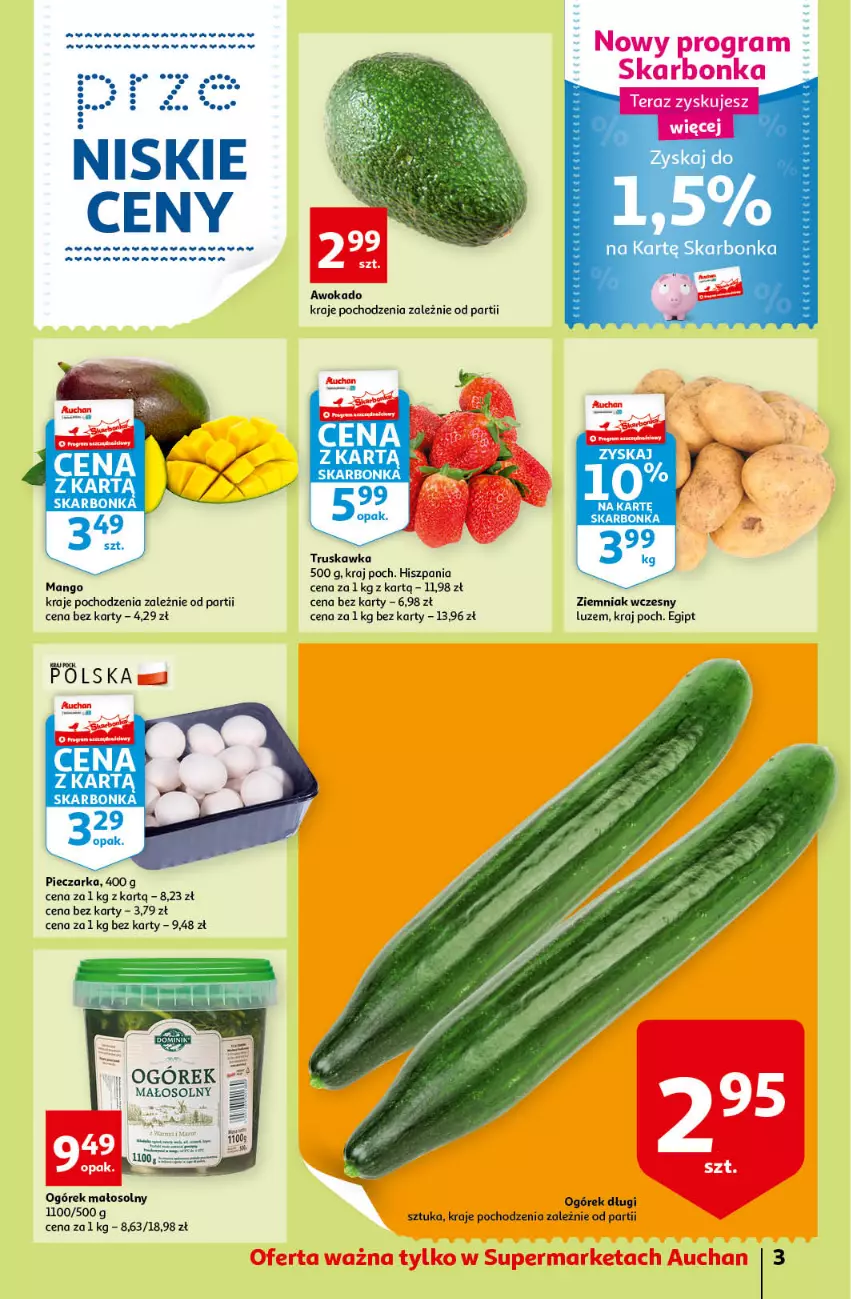 Gazetka promocyjna Auchan - przeNISKIE CENY przeWSPANIAŁE okazje Supermarkety - ważna 21.04 do 27.04.2022 - strona 3 - produkty: Mango, Ogórek, Piec, Pieczarka