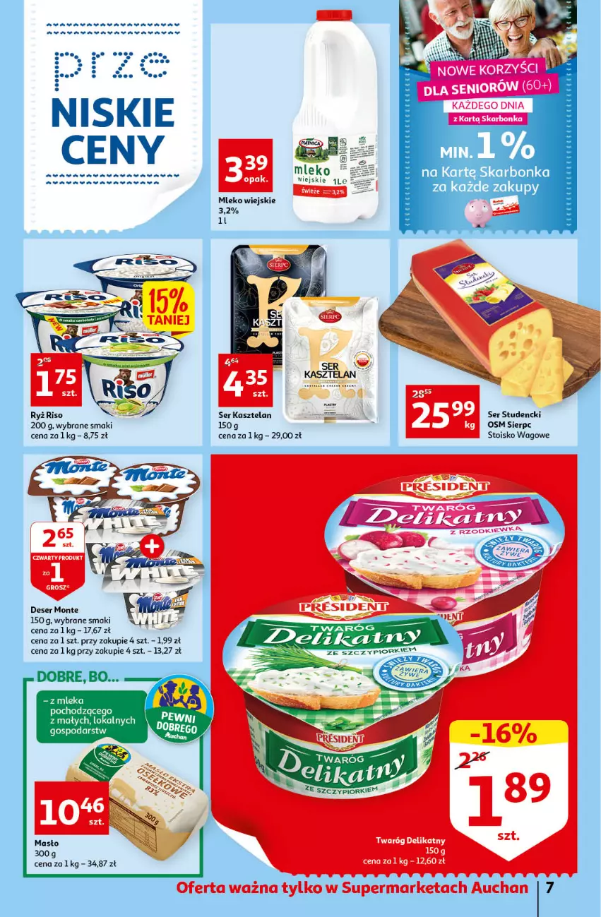 Gazetka promocyjna Auchan - przeNISKIE CENY przeWSPANIAŁE okazje Supermarkety - ważna 21.04 do 27.04.2022 - strona 7 - produkty: Deser, Kasztelan, LG, Mleko, Monte, Ryż, Rzodkiewka, Ser, Ser Kasztelan, Twaróg, Twaróg delikatny