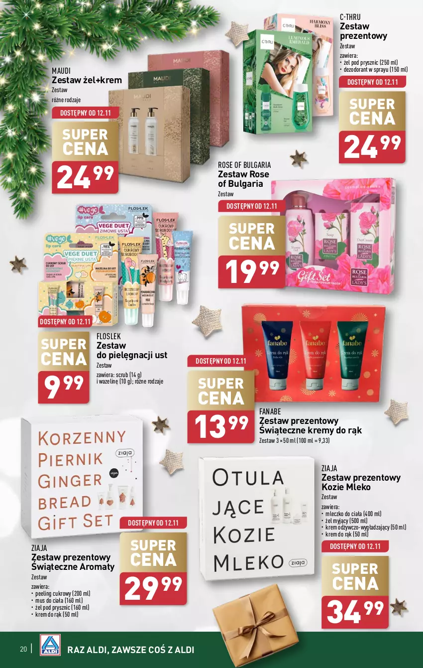 Gazetka promocyjna Aldi - Pełna oferta - ważna 12.11 do 16.11.2024 - strona 20 - produkty: C-Thru, Dezodorant, Fa, Krem do rąk, LG, Mleczko, Mleczko do ciała, Mleko, Mus, Peeling, Zestaw prezentowy, Ziaja