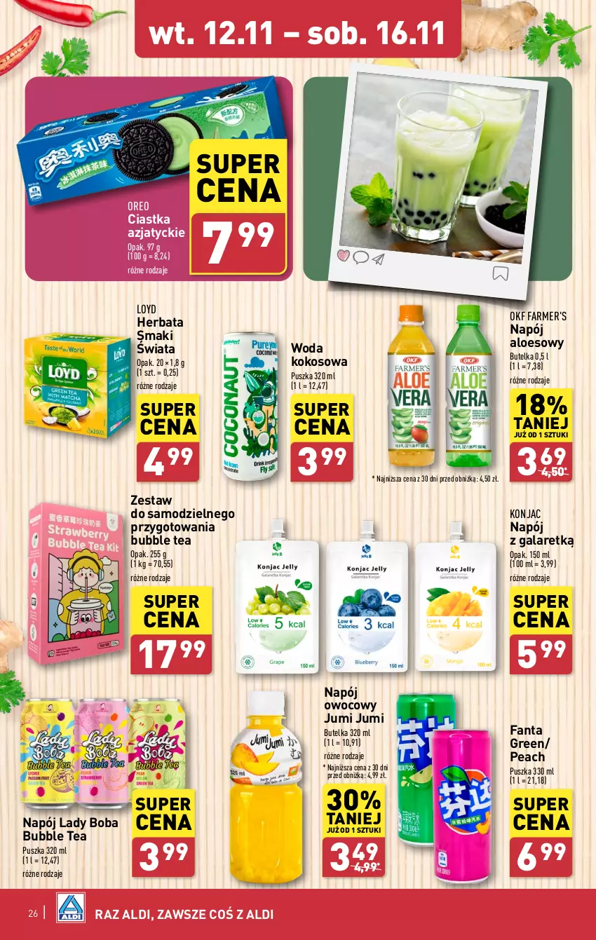 Gazetka promocyjna Aldi - Pełna oferta - ważna 12.11 do 16.11.2024 - strona 26 - produkty: Ciastka, Fa, Fanta, Gala, Herbata, Kokos, Loyd, Napój, Oreo, Woda