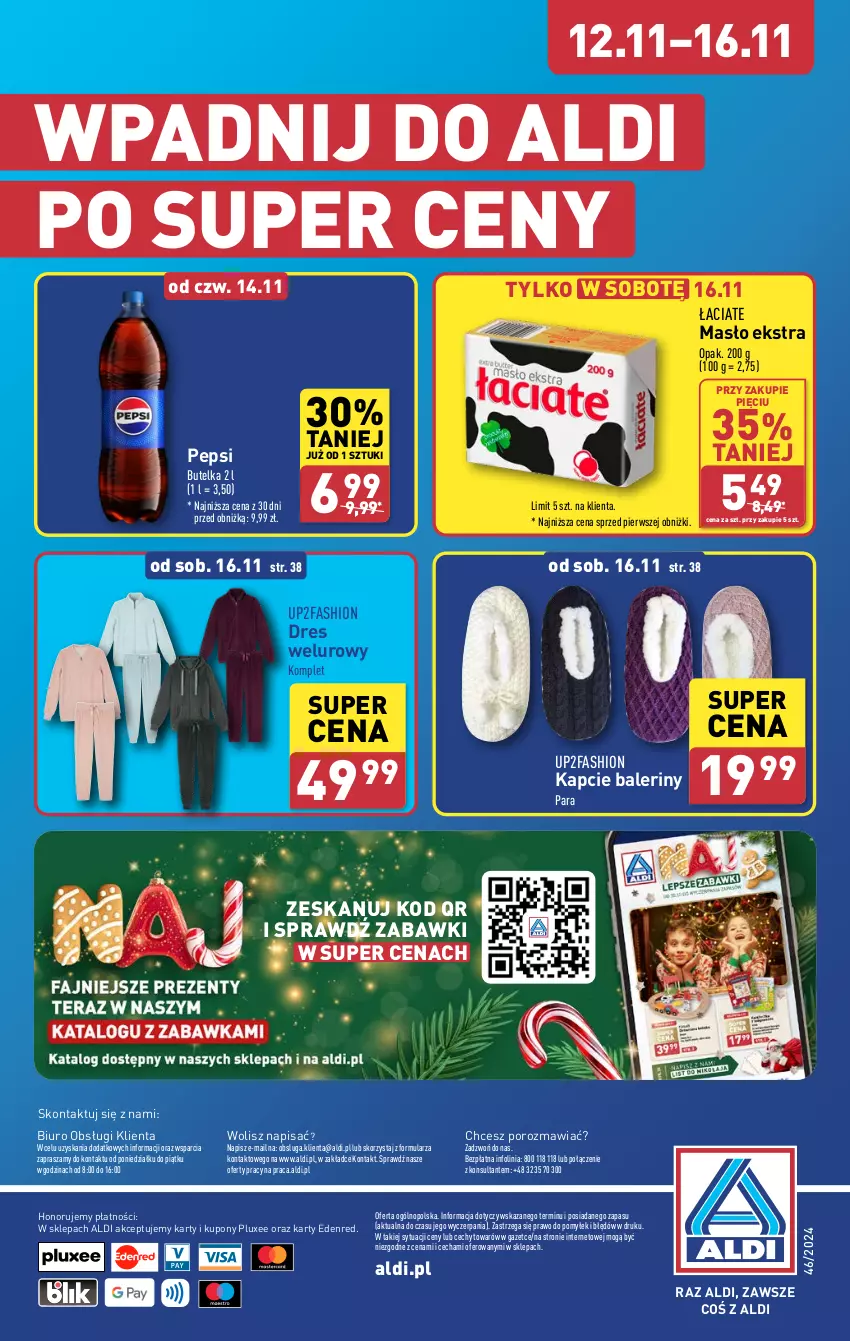 Gazetka promocyjna Aldi - Pełna oferta - ważna 12.11 do 16.11.2024 - strona 42 - produkty: Baleriny, Biuro, Dres, Fa, Kapcie, Masło, O nas, Pepsi, Por