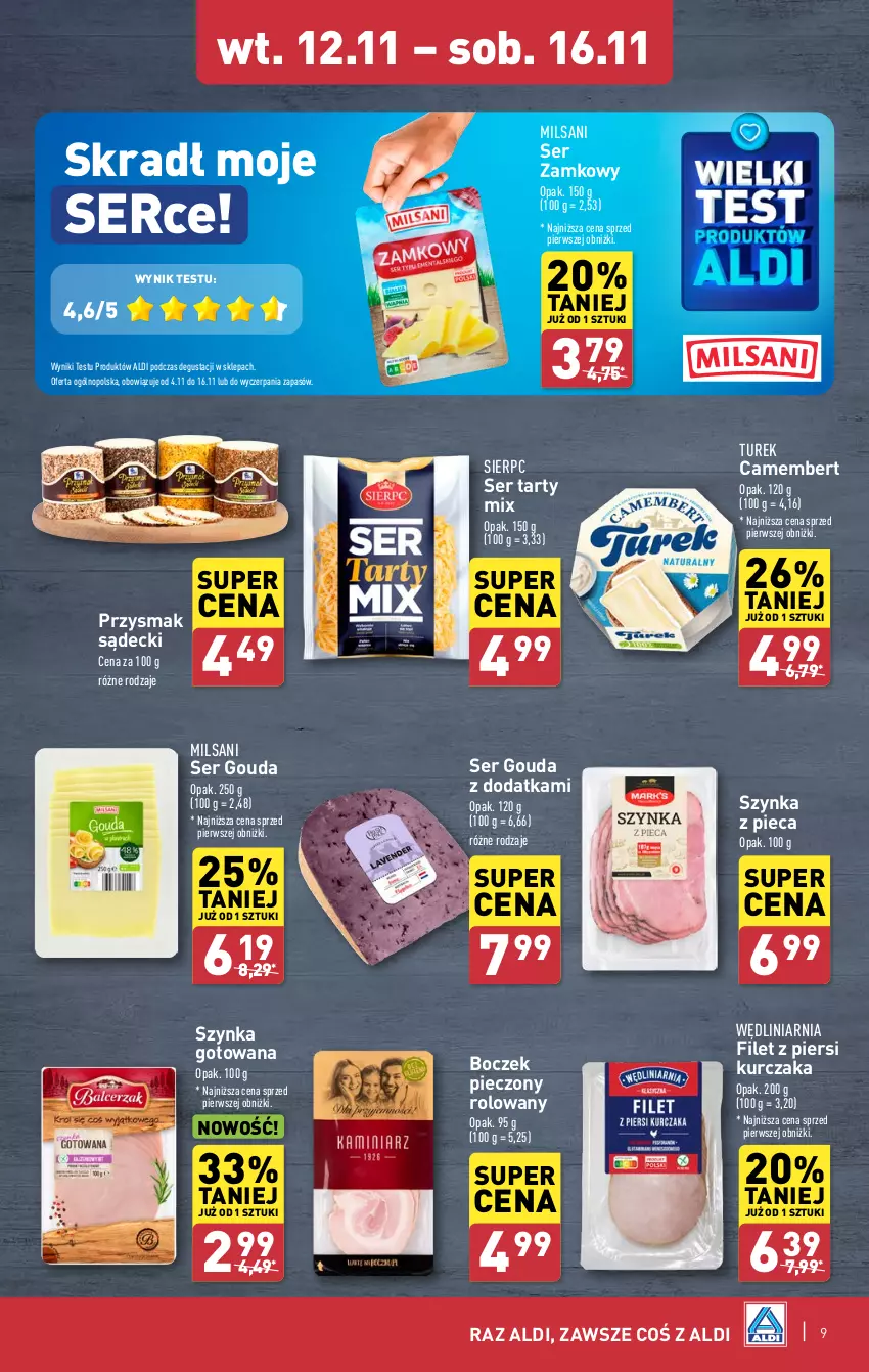 Gazetka promocyjna Aldi - Pełna oferta - ważna 12.11 do 16.11.2024 - strona 9 - produkty: Boczek, Boczek pieczony, Camembert, Filet z piersi kurczaka, Gouda, Kurczak, Piec, Ser, Szynka