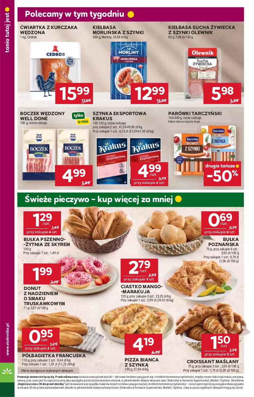 Gazetka promocyjna Stokrotka - Market - ważna 29.10 do 04.11.2026 - strona 15 - produkty: Bagietka, Boczek, Bułka, Croissant, Donut, Kiełbasa, Krakus, Kurczak, Mango, Mięso, Morliny, Olewnik, Optima, Owoce, Parówki, Piec, Pieczywo, Pizza, Półbagietka, Por, Sport, Szynka, Tarczyński, Warzywa