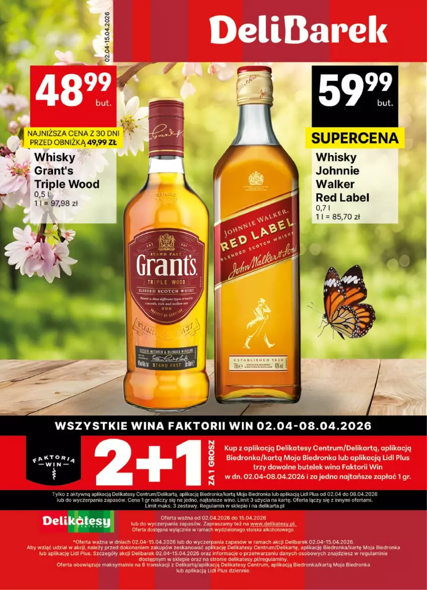 Gazetka promocyjna Delikatesy Centrum - Delibarek DC14-DC15 - ważna 02.04 do 15.04.2026 - strona 1 - produkty: Fa, Gra, Grant's, Johnnie Walker, Rum, Whisky, Wino