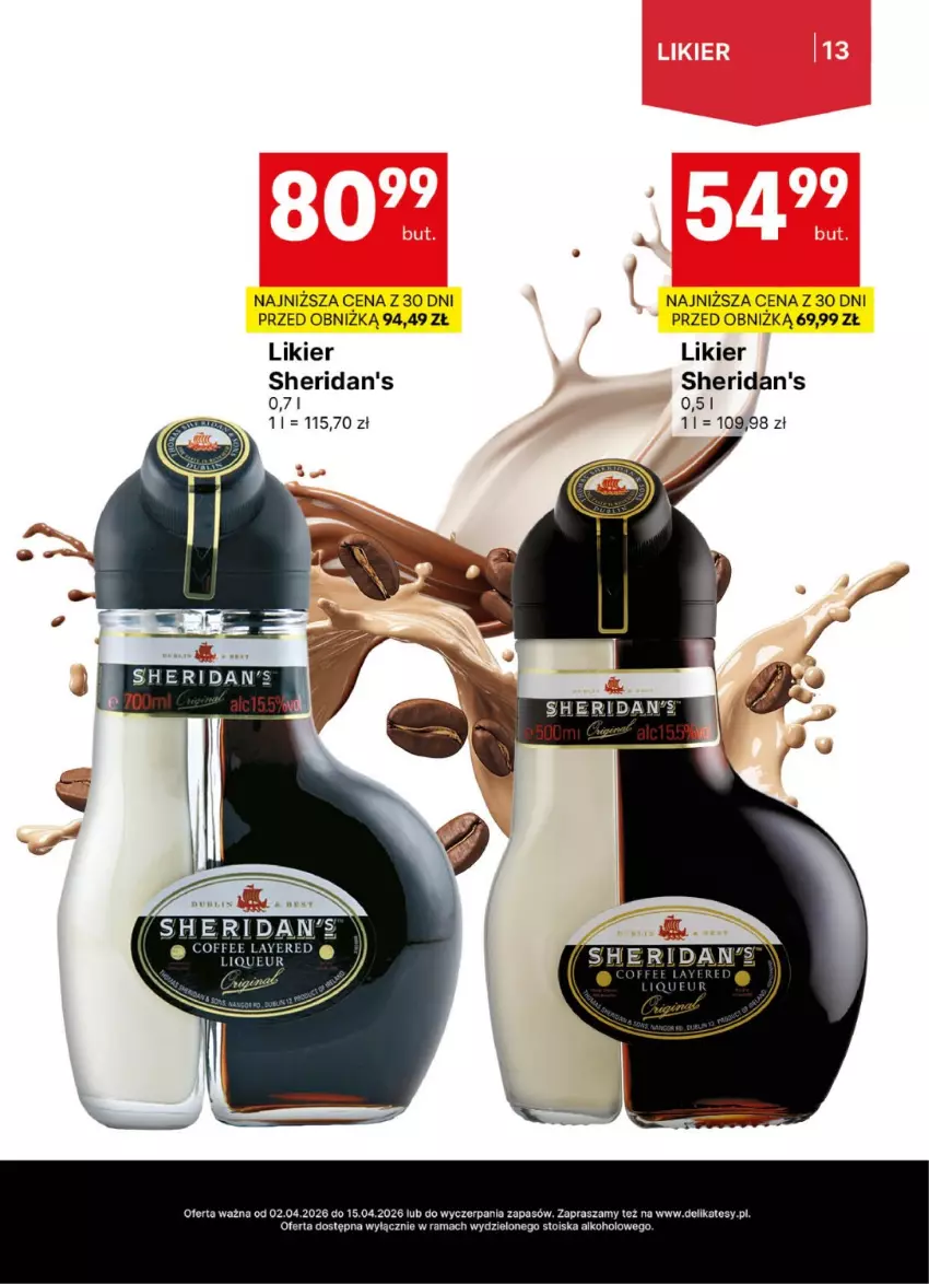 Gazetka promocyjna Delikatesy Centrum - Delibarek DC14-DC15 - ważna 02.04 do 15.04.2026 - strona 13 - produkty: Likier, Rama, Sheridan's