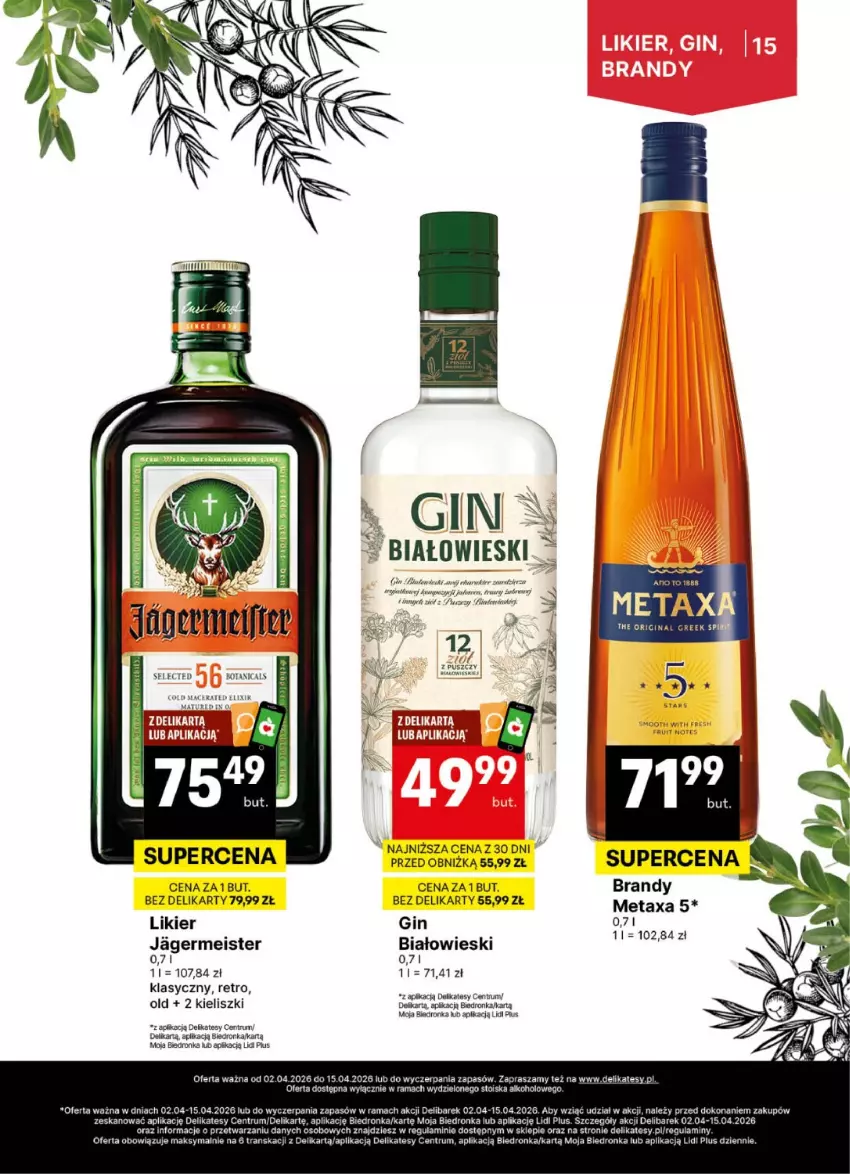 Gazetka promocyjna Delikatesy Centrum - Delibarek DC14-DC15 - ważna 02.04 do 15.04.2026 - strona 15 - produkty: Acer, Brandy, Gin, Jagermeister, LG, Likier, Metaxa, Rama, Rum, Tran