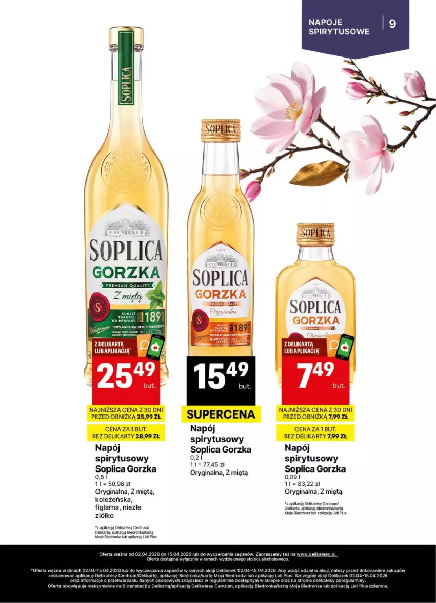 Gazetka promocyjna Delikatesy Centrum - Delibarek DC14-DC15 - ważna 02.04 do 15.04.2026 - strona 9 - produkty: Gin, Napój, Napoje, Por, Rama, Rum, Soplica, Tran