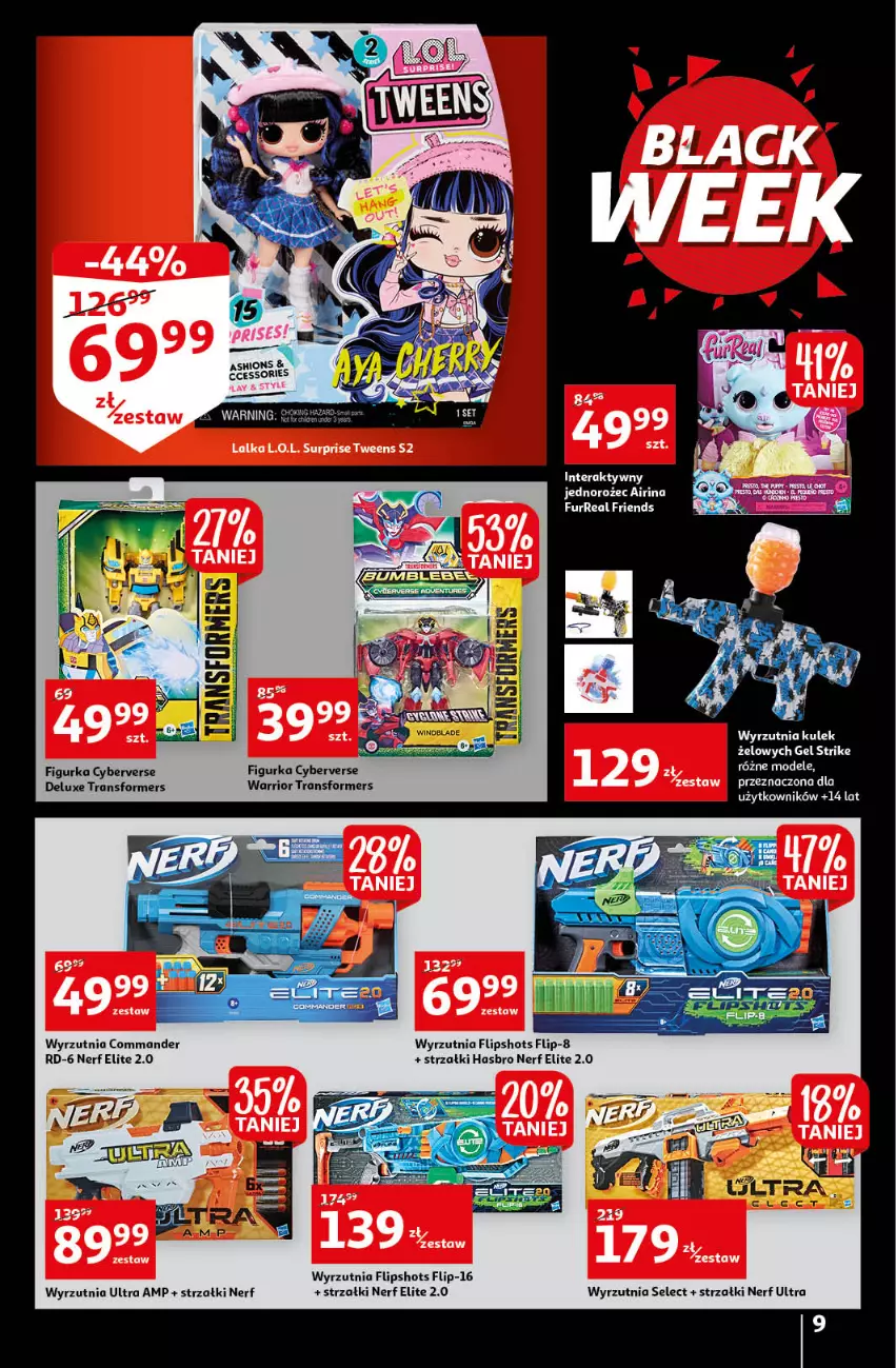 Gazetka promocyjna Auchan - Gazetka Black Week 21-26.11.2022 - ważna 21.11 do 26.11.2022 - strona 9 - produkty: Cyberverse, Hasbro, Jednorożec, Nerf, Tera, Tran, Transformers, Wyrzutnia