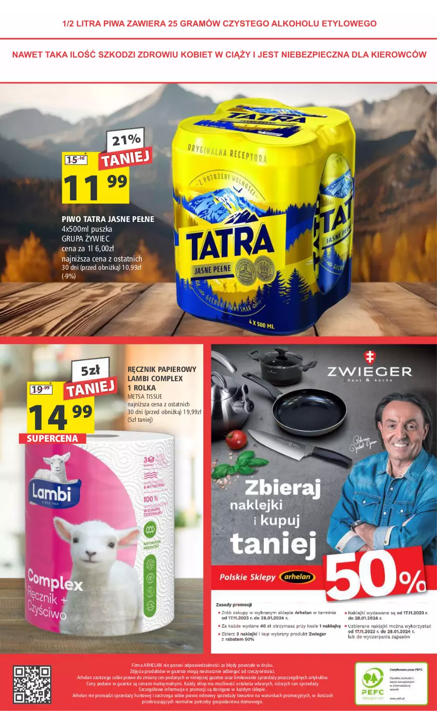 Gazetka promocyjna Arhelan - Gazetka - ważna 17.11 do 26.11.2023 - strona 20 - produkty: Papier, Piwo, Ręcznik, Tatra