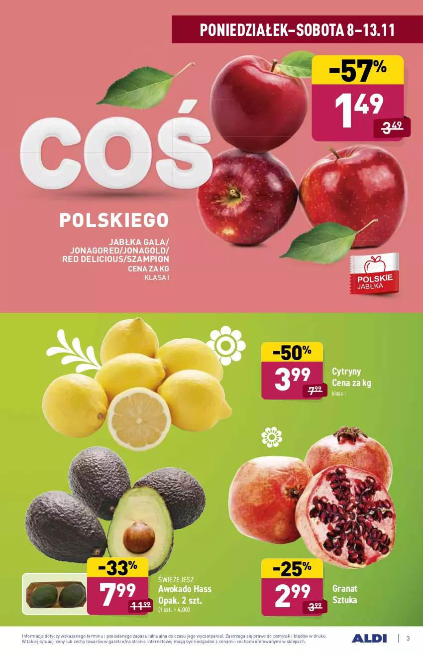 Gazetka promocyjna Aldi - ważna 08.11 do 13.11.2021 - strona 3 - produkty: Cytryny, Gala, Gra, Granat, Jabłka, Jonagold, Szampion