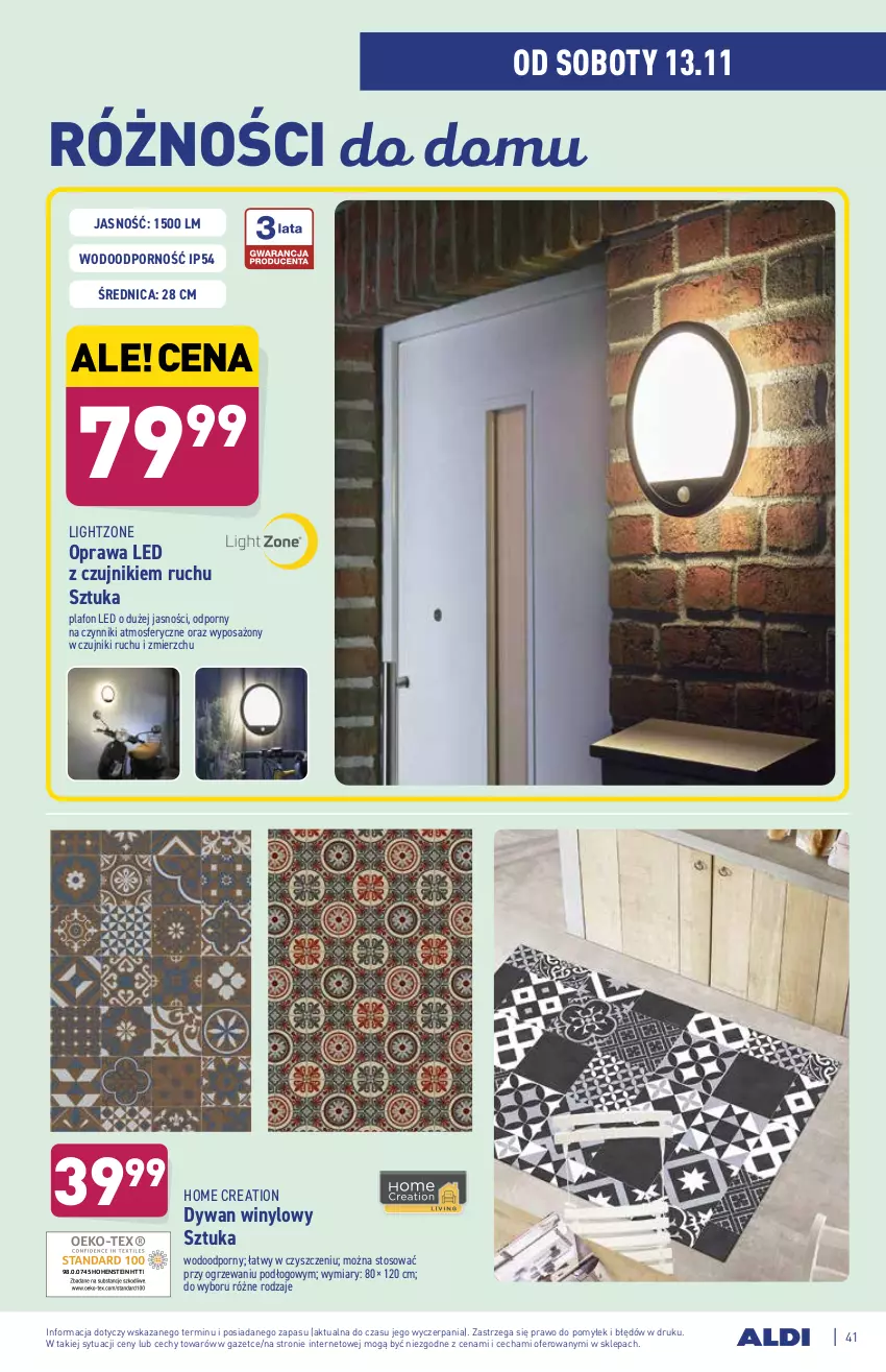 Gazetka promocyjna Aldi - ważna 08.11 do 13.11.2021 - strona 41 - produkty: Dywan, Plafon, Plafon LED, Por