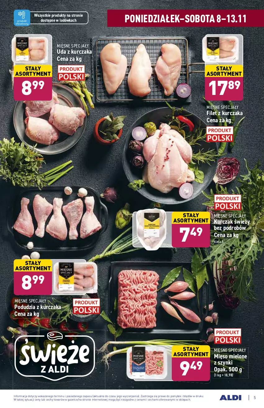 Gazetka promocyjna Aldi - ważna 08.11 do 13.11.2021 - strona 5 - produkty: Kurczak, Lodówka, Mięsne specjały, Mięso, Mięso mielone