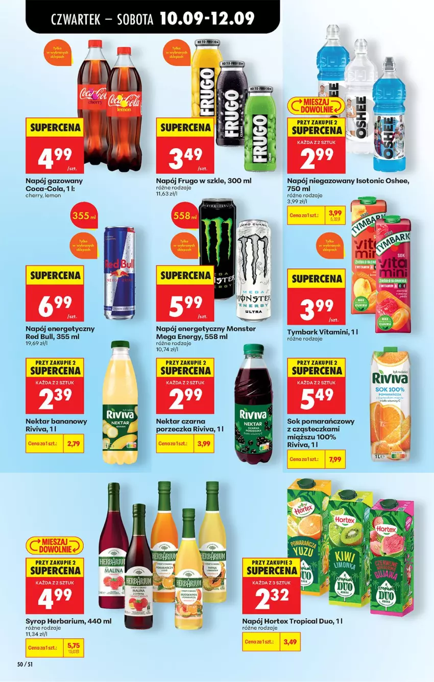Gazetka promocyjna Biedronka - Od Czwartku - ważna 10.09 do 16.09.2026 - strona 78 - produkty: Coca-Cola, Hortex, Napój, Napój energetyczny, Napój gazowany, Napój niegazowany, Nektar, Nektar bananowy, Oshee, Por, Red Bull, Sok, Sok pomarańczowy, Syrop, Tropical