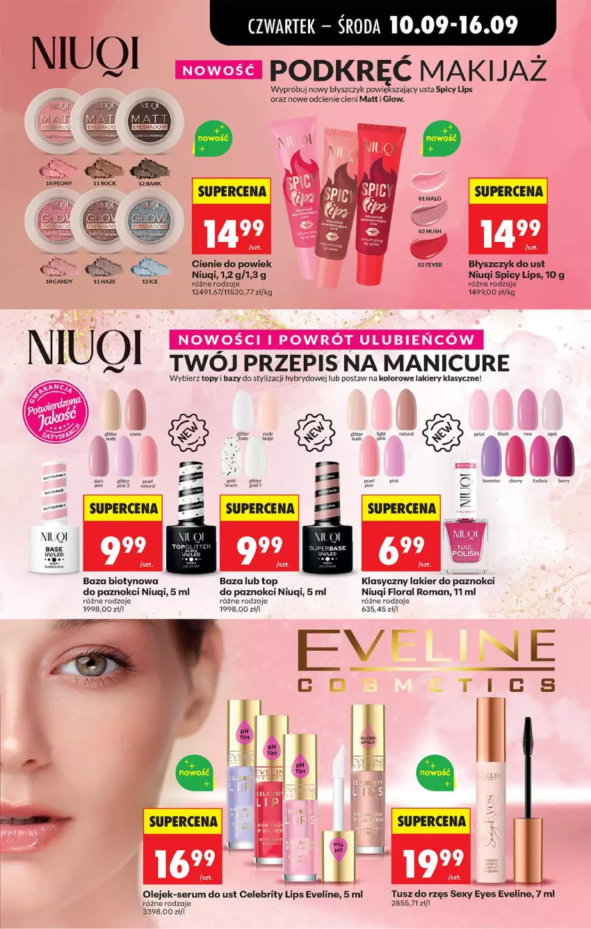 Gazetka promocyjna Biedronka - Od Czwartku - ważna 10.09 do 16.09.2026 - strona 83 - produkty: Błyszczyk do ust, Brit, Eveline, Fa, Flora, Lakier, Lakier do paznokci, Makijaż, Niuqi, Olej, Por, Rum, Ser, Serum, Top, Tusz