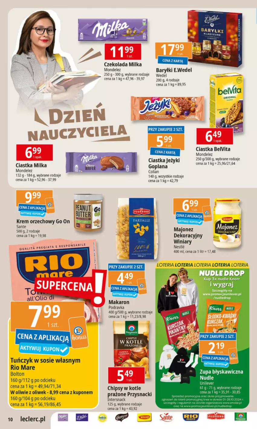 Gazetka promocyjna E Leclerc - ważna 01.10 do 12.10.2024 - strona 2 - produkty: Baryłki, BelVita, Chipsy, Ciastka, Czekolada, Goplana, Gra, Jeżyki, Krem orzechowy, LANA, Majonez, Makaron, Milka, Podravka, Przysnacki, Rio Mare, Sante, Sos, Taca, Tuńczyk, Winiary, Zupa