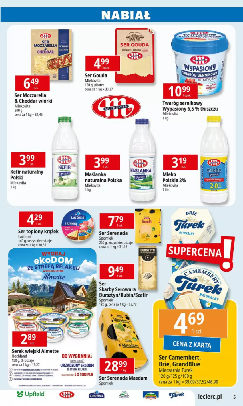 Gazetka promocyjna E Leclerc - ważna 01.10 do 12.10.2024 - strona 20 - produkty: Almette, Bursztyn, Gouda, Gra, Hochland, Kefir, Maślanka, Mleko, Mozzarella, Rubin, Ser, Ser topiony, Serek, Serek wiejski, Top, Twaróg