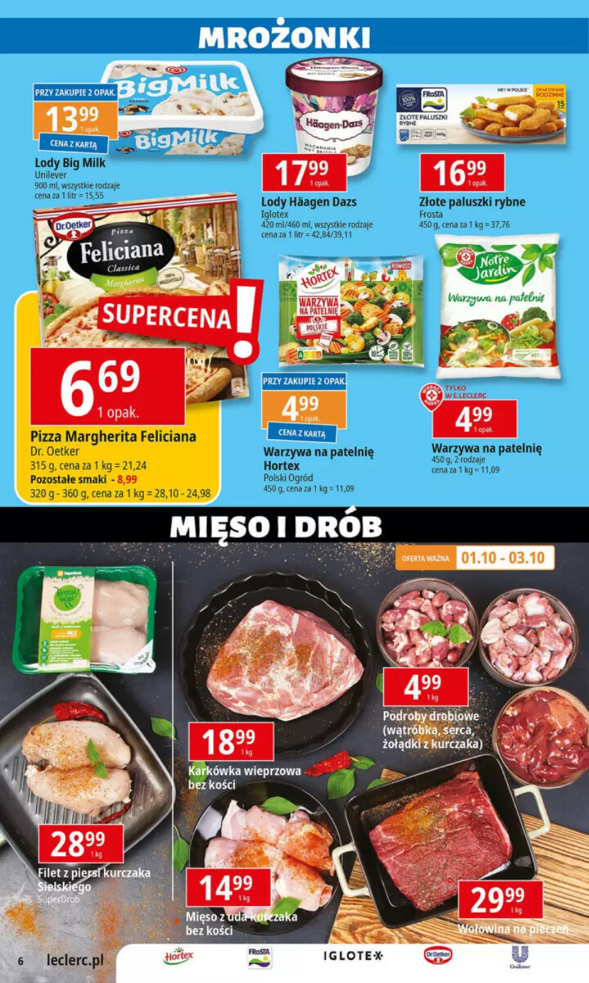 Gazetka promocyjna E Leclerc - ważna 01.10 do 12.10.2024 - strona 21 - produkty: Big Milk, Dr. Oetker, Feliciana, Frosta, Hortex, Lody, Ogród, Pizza, Pizza margherita, Warzywa