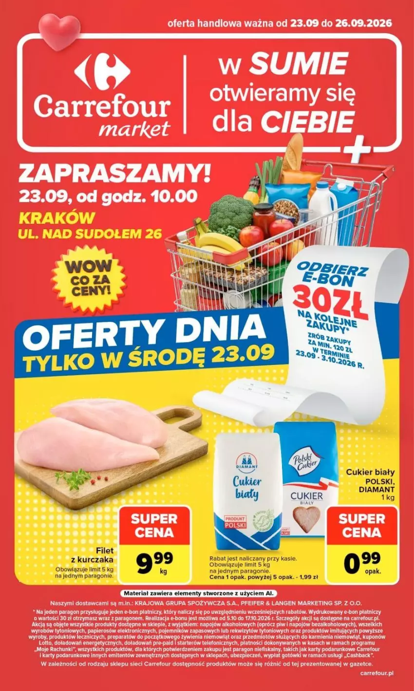 Gazetka promocyjna Carrefour - Gazetka Market w SUMIE otwieramy się dla CIEBIE - ważna 23.09 do 26.09.2026 - strona 1 - produkty: Cukier, Diamant, Kurczak