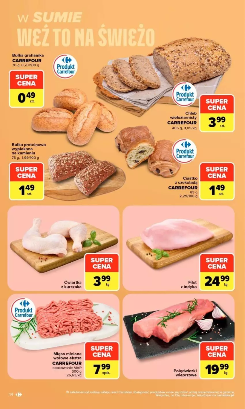 Gazetka promocyjna Carrefour - Gazetka Market w SUMIE otwieramy się dla CIEBIE - ważna 23.09 do 26.09.2026 - strona 14 - produkty: Bułka, Bułka grahamka, Chleb, Chleb wieloziarnisty, Gra, Kurczak, Mięso, Mięso mielone