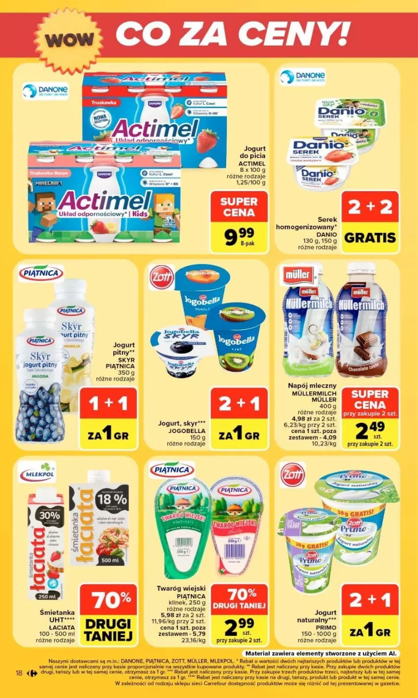 Gazetka promocyjna Carrefour - Gazetka Market w SUMIE otwieramy się dla CIEBIE - ważna 23.09 do 26.09.2026 - strona 18 - produkty: Actimel, Bell, Bella, Danone, Gra, Jogobella, Jogurt, Napój, Napój mleczny, Piątnica, Por, Ser, Serek, Serek homogenizowany, Twaróg, Zott