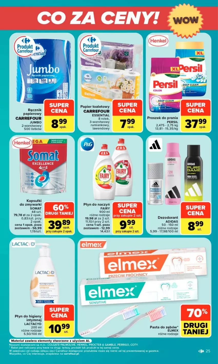 Gazetka promocyjna Carrefour - Gazetka Market w SUMIE otwieramy się dla CIEBIE - ważna 23.09 do 26.09.2026 - strona 25 - produkty: Adidas, Dezodorant, Elmex, Fa, Fairy, Lactacyd, Papier, Papier toaletowy, Pasta do zębów, Persil, Płyn do higieny intymnej, Proszek do prania, Ręcznik, Rum, Somat, Zmywarki
