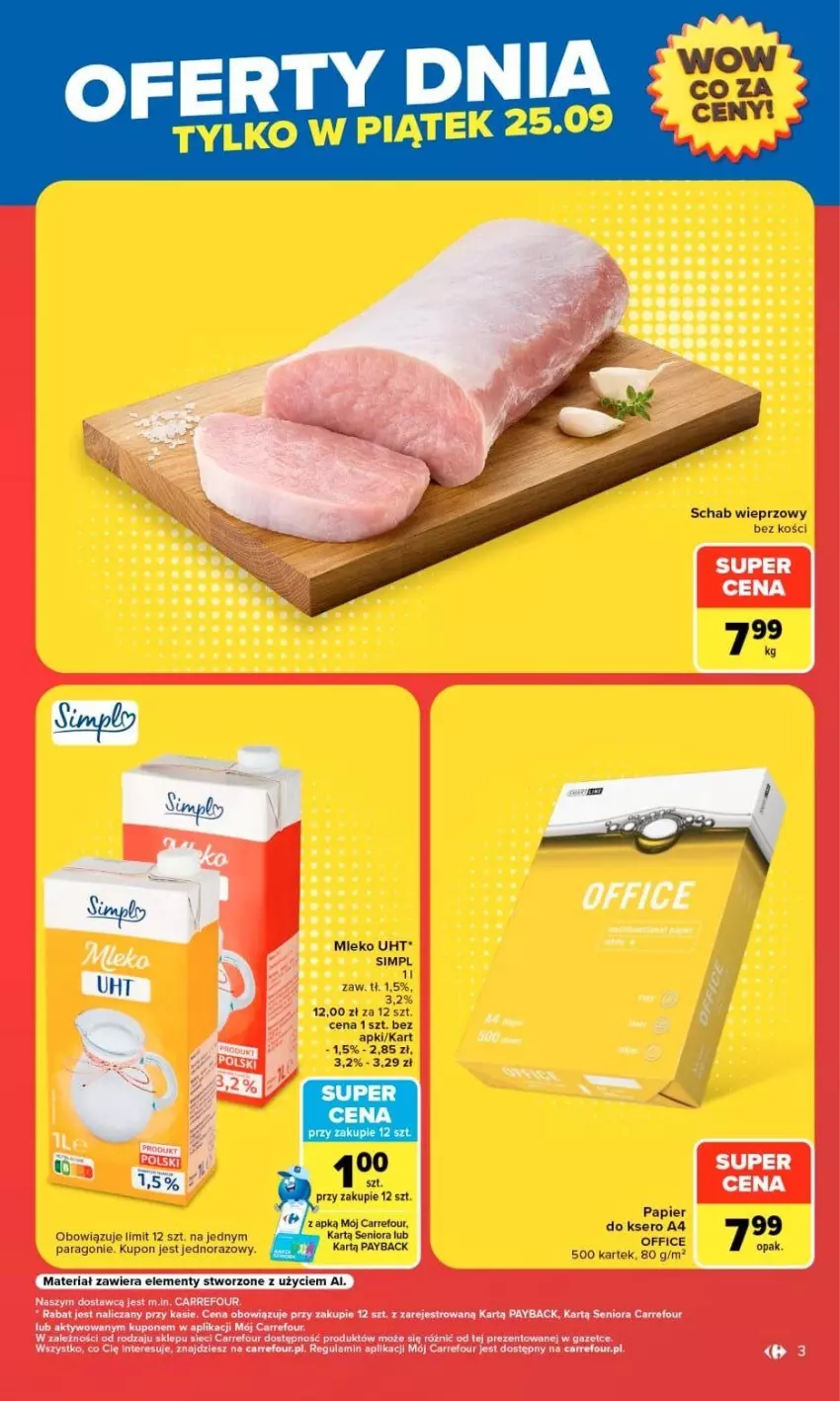 Gazetka promocyjna Carrefour - Gazetka Market w SUMIE otwieramy się dla CIEBIE - ważna 23.09 do 26.09.2026 - strona 3 - produkty: Mleko, Papier, Schab wieprzowy, Ser