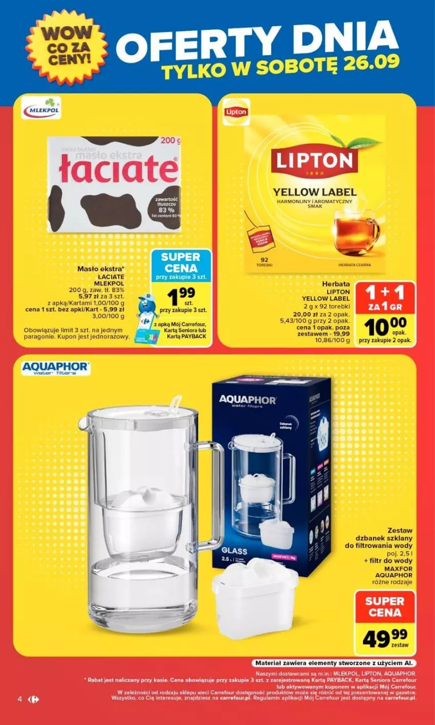 Gazetka promocyjna Carrefour - Gazetka Market w SUMIE otwieramy się dla CIEBIE - ważna 23.09 do 26.09.2026 - strona 4 - produkty: Aquaphor, Dzbanek, Herbata, Lipton, Masło