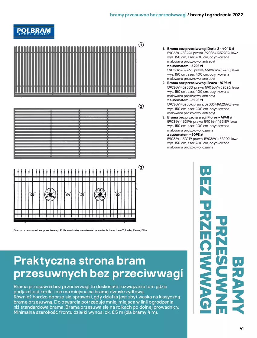 Gazetka promocyjna Castorama - Przewodnik Bramy i ogrodzenia 2022 - ważna 01.03 do 30.09.2022 - strona 41 - produkty: Cynk, Rama, Rolki, Ser, Słupek, Wagi