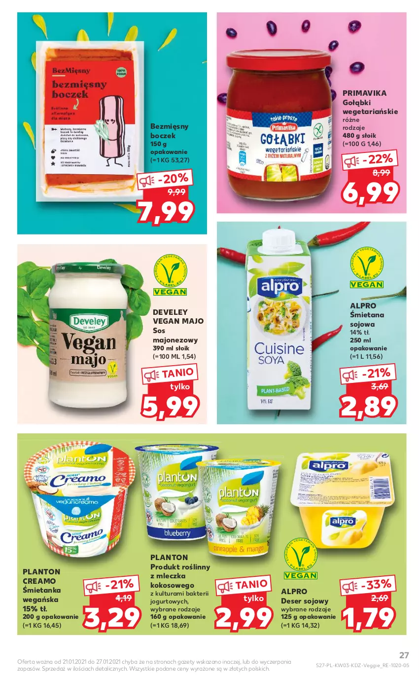 Gazetka promocyjna Kaufland - Promocje tygodnia - ważna 21.01 do 27.01.2021 - strona 27 - produkty: Alpro, Boczek, Deser, Jogurt, Kokos, Majonez, Prima, Primavika, Ser, Sos