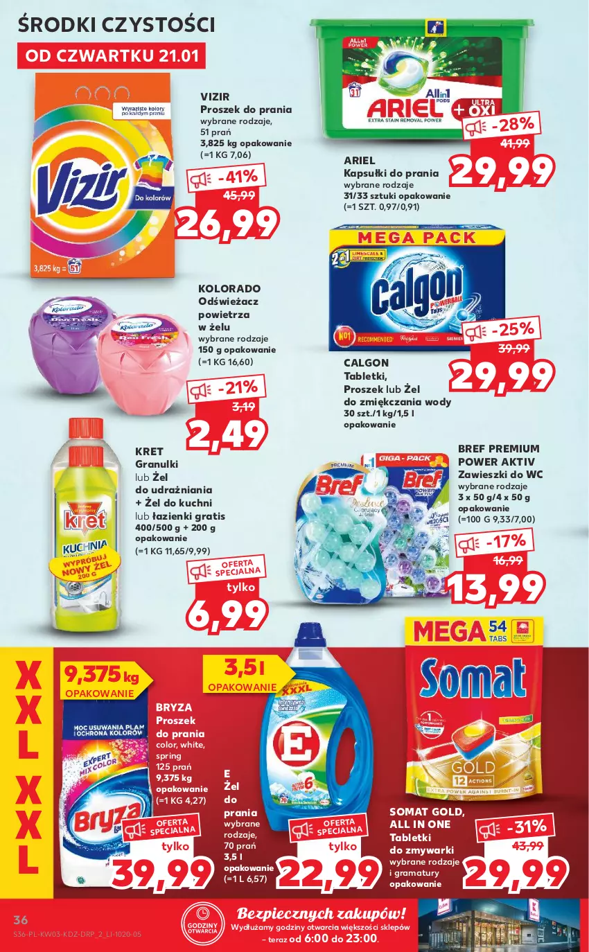 Gazetka promocyjna Kaufland - Promocje tygodnia - ważna 21.01 do 27.01.2021 - strona 36 - produkty: Ariel, Bref, Bryza, Calgon, Gra, Kapsułki do prania, Kolorado, Kret, LG, Odświeżacz powietrza, Piec, Proszek do prania, Rama, Somat, Somat gold, Tablet, Tabletki do zmywarki, Tera, Vizir, Zawieszki, Zmywarki