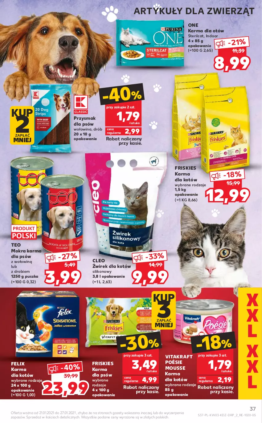 Gazetka promocyjna Kaufland - Promocje tygodnia - ważna 21.01 do 27.01.2021 - strona 37 - produkty: Drób, Felix, Friskies, Mokra karma, Vitakraft, Wołowina