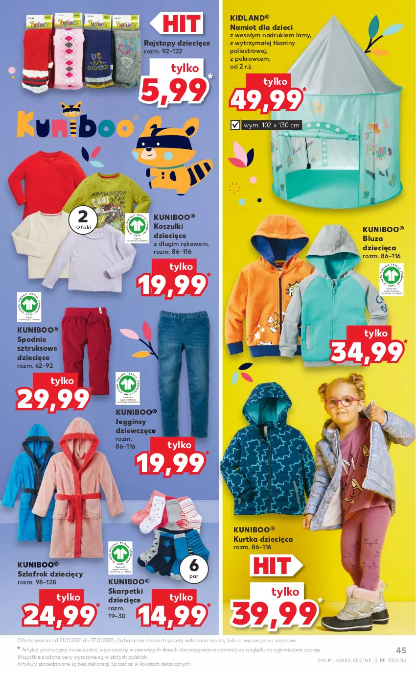 Gazetka promocyjna Kaufland - Promocje tygodnia - ważna 21.01 do 27.01.2021 - strona 45 - produkty: Bluza, Dzieci, Gin, Gra, Karp, Kosz, Kurtka, Kurtka dziecięca, Namiot, Rajstopy, Skarpetki, Spodnie, Spodnie sztruksowe, Szlafrok, Top