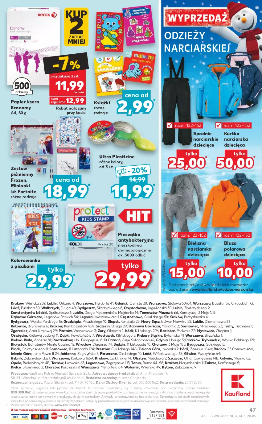 Gazetka promocyjna Kaufland - Promocje tygodnia - ważna 21.01 do 27.01.2021 - strona 47 - produkty: Bielizna, Bluza, Bluza polarowa, Dres, Dzieci, Fa, Frozen, Inka, Kolorowanka, Kurtka, Lion, Monte, Orka, Papier, Piast, Piec, Pieczątka, Ser, Sos, Spodnie, Telefon, Top