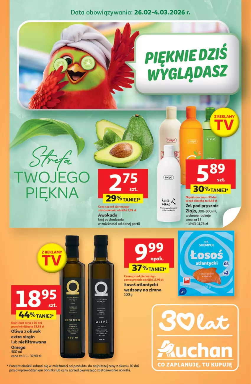 Gazetka promocyjna Auchan - 30 Lat Supermarket Auchan Franczyza - ważna 26.02 do 04.03.2026 - strona 1 - produkty: Gin, Oliwa, Oliwa z oliwek, Ziaja
