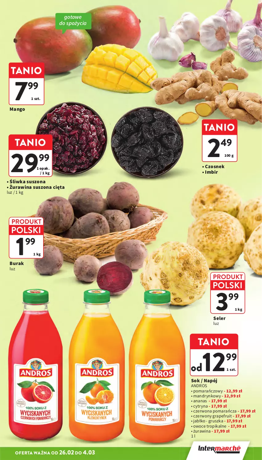 Gazetka promocyjna Intermarche - Gazetka promocyjna - ważna 26.02 do 04.03.2026 - strona 13 - produkty: Ananas, Czosnek, Gra, Imbir, Mango, Napój, Owoce, Sok