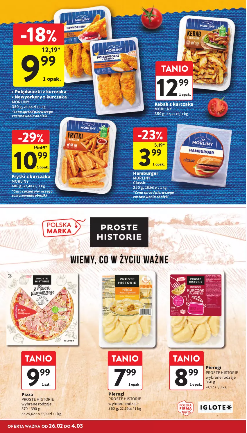 Gazetka promocyjna Intermarche - Gazetka promocyjna - ważna 26.02 do 04.03.2026 - strona 20 - produkty: Burger, Frytki, Hamburger, Kebab, Kebab z kurczaka, Kurczak, Morliny, Pierogi, Pizza, Polędwiczki z kurczaka