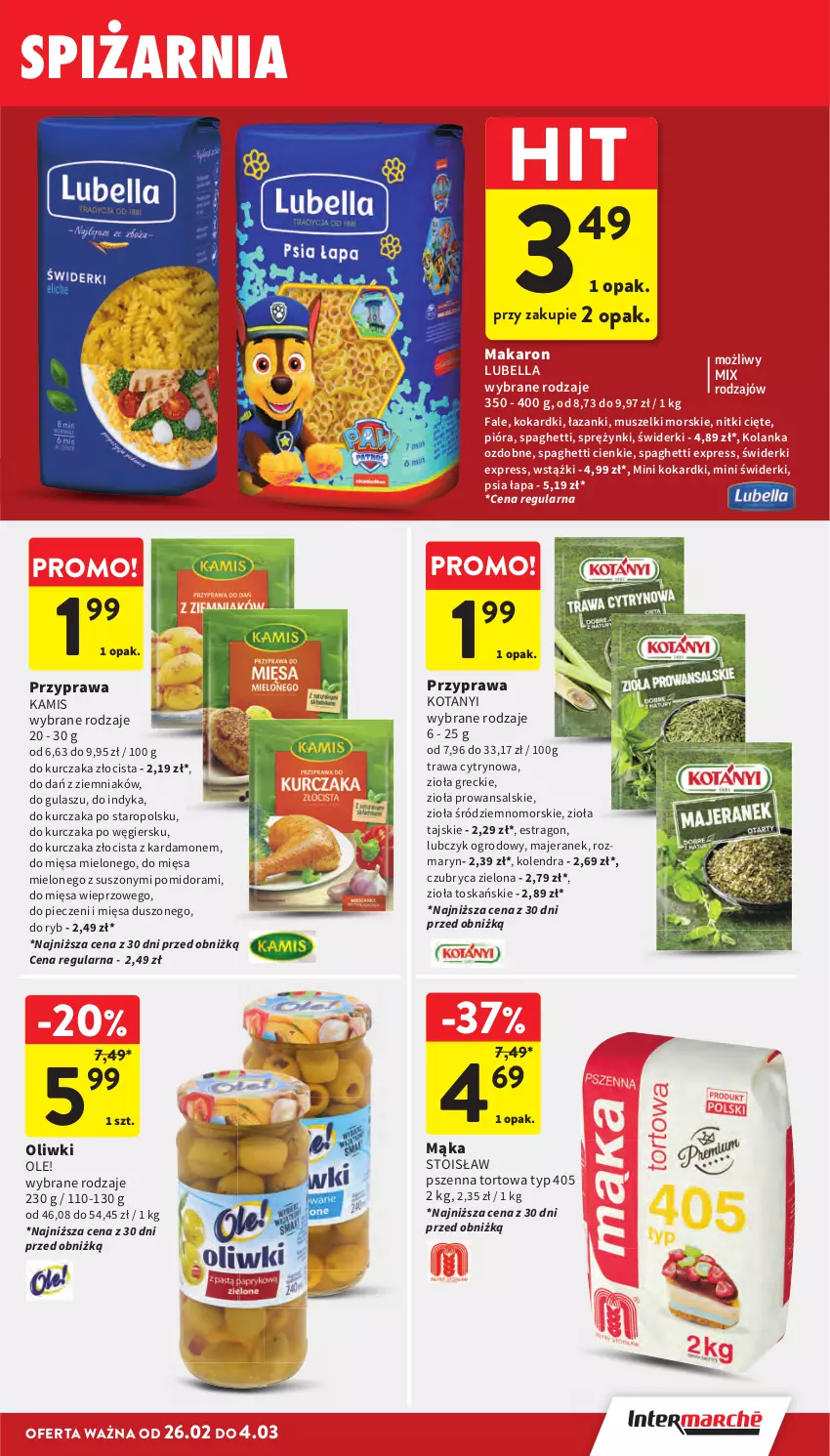 Gazetka promocyjna Intermarche - Gazetka promocyjna - ważna 26.02 do 04.03.2026 - strona 31 - produkty: Bell, Bella, Fa, Kamis, Kolendra, Kurczak, Lubella, Mąka, Makaron, Mus, Ole!, Oliwki, Piec, Spaghetti