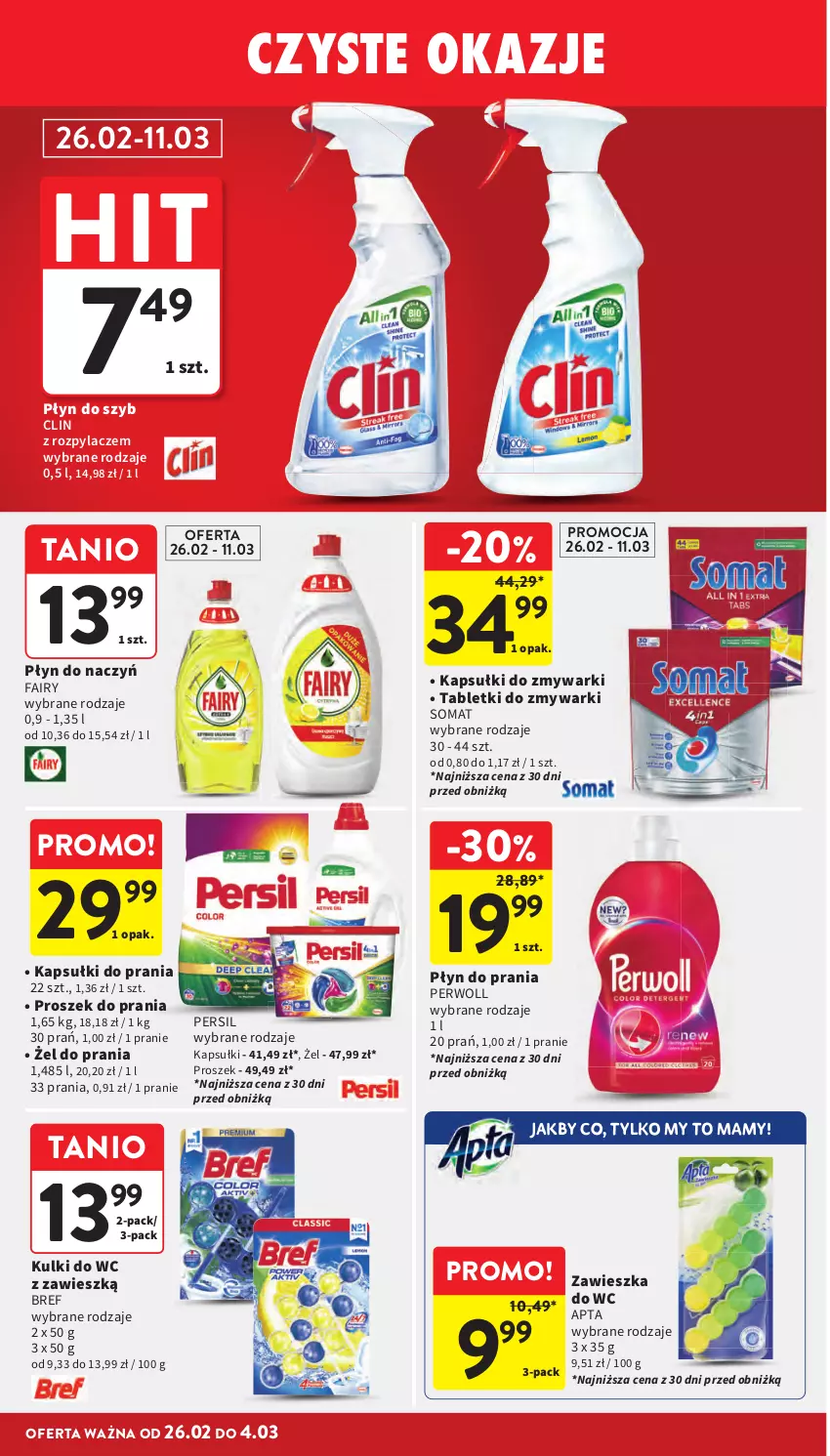 Gazetka promocyjna Intermarche - Gazetka promocyjna - ważna 26.02 do 04.03.2026 - strona 38 - produkty: Bref, Clin, Fa, Fairy, Kapsułki do prania, Kulki do wc, Persil, Perwoll, Płyn do prania, Płyn do szyb, Proszek do prania, Somat, Tablet, Tabletki do zmywarki, Zmywarki