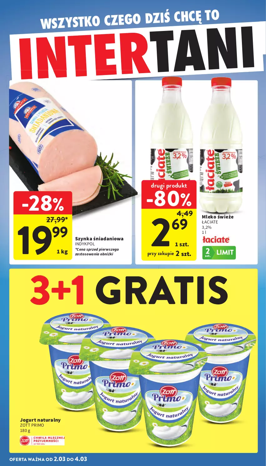 Gazetka promocyjna Intermarche - Gazetka promocyjna - ważna 26.02 do 04.03.2026 - strona 42 - produkty: Danio, Gra, Jogurt, Jogurt naturalny, Mleko, Szynka, Zott, Zott Primo