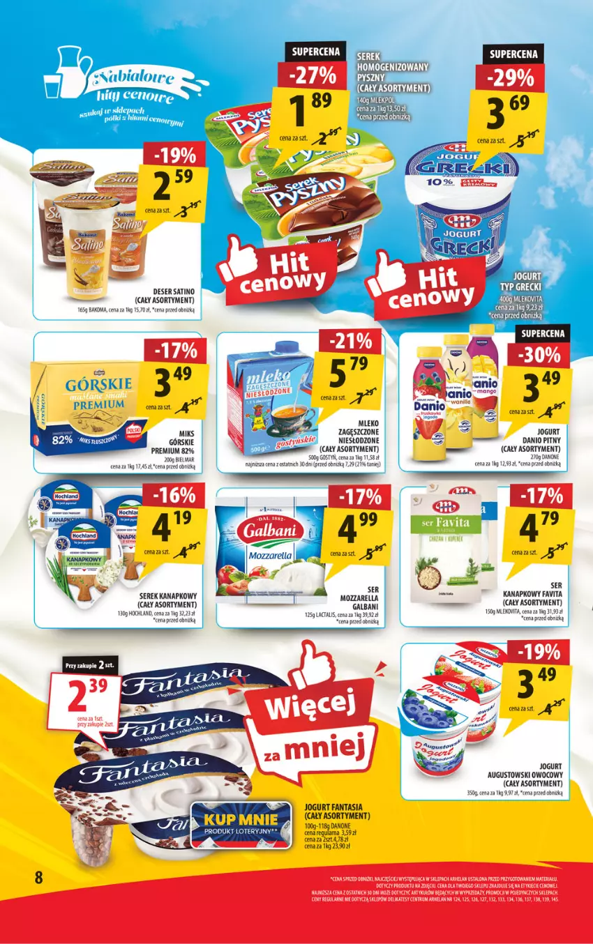 Gazetka promocyjna Arhelan - Gazetka - ważna 04.10 do 13.10.2024 - strona 8 - produkty: Danio, Danone, Deser, Fa, Fanta, Favita, Jogurt, Mozzarella, Rum, Sati, Ser, Serek, Serek kanapkowy