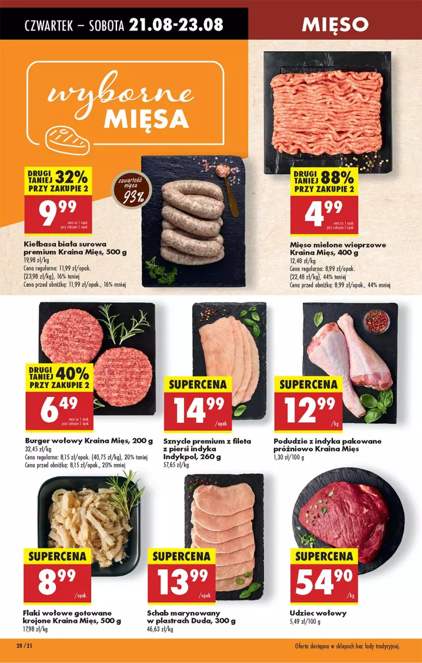 Gazetka promocyjna Biedronka - Od Czwartku - ważna 21.08 do 27.08.2025 - strona 24 - produkty: Burger, Duda, Flaki, Flaki wołowe, Kiełbasa, Kiełbasa biała, Mięso, Mięso mielone, Udziec wołowy