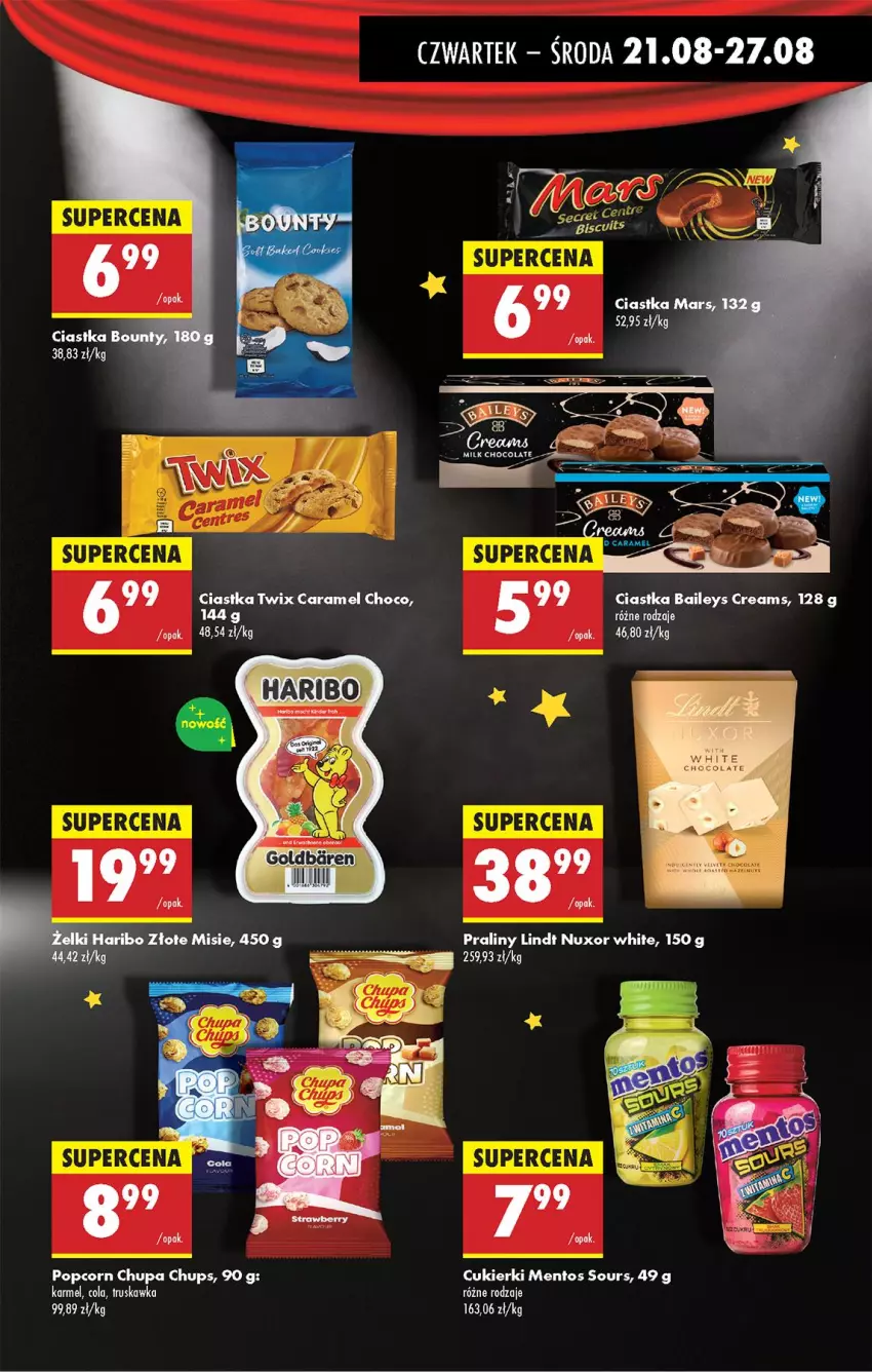 Gazetka promocyjna Biedronka - Od Czwartku - ważna 21.08 do 27.08.2025 - strona 29 - produkty: Chupa Chups, Ciastka, Cukier, Cukierki, Haribo, Lindt, Mentos, Popcorn, Praliny, Twix
