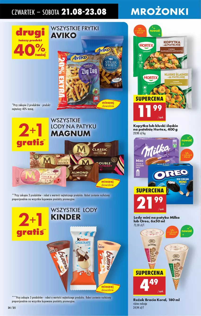 Gazetka promocyjna Biedronka - Od Czwartku - ważna 21.08 do 27.08.2025 - strona 40 - produkty: Frytki, Hortex, Kinder, Kopytka, Lody, Milka, Oreo, Por