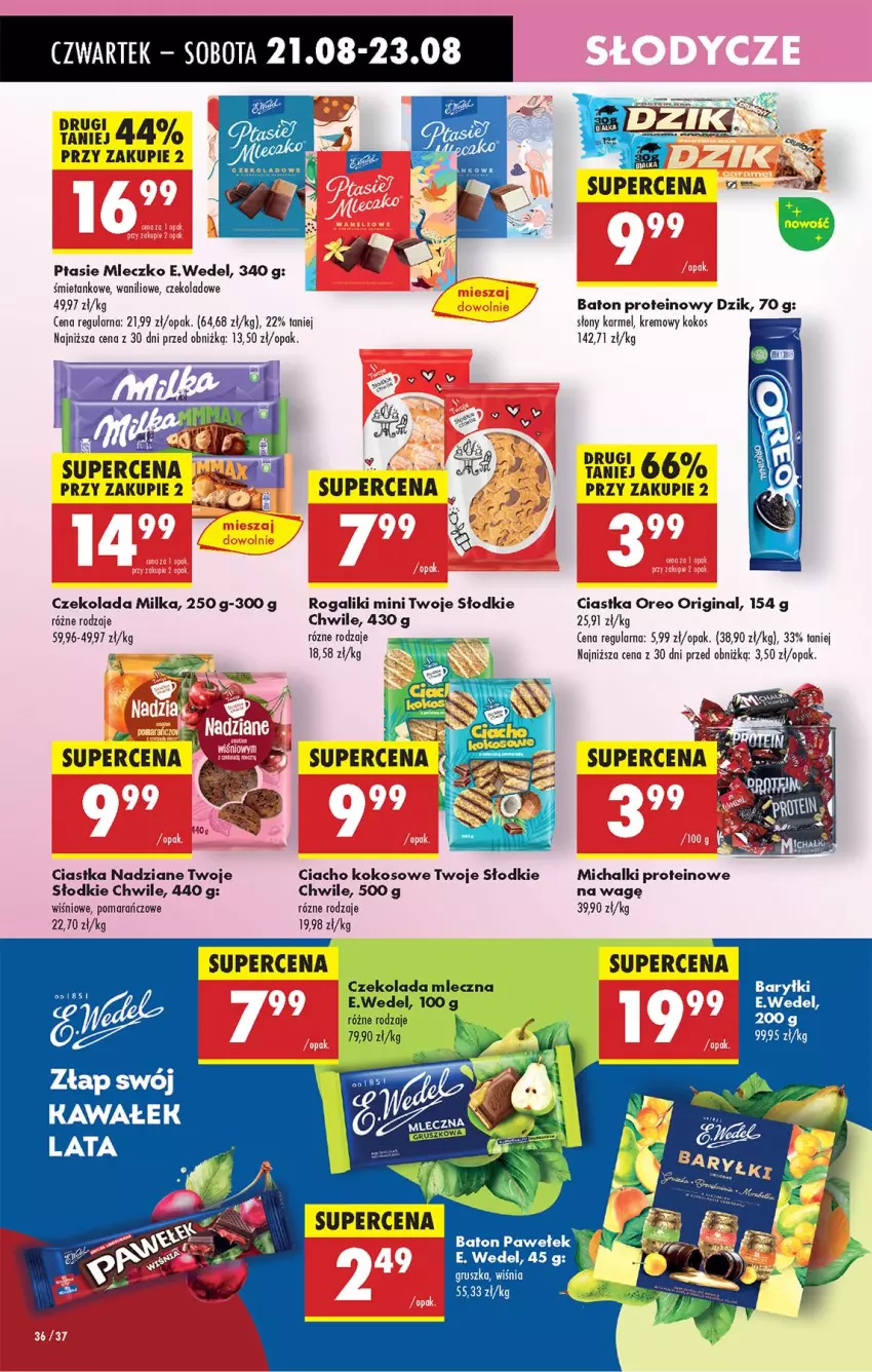 Gazetka promocyjna Biedronka - Od Czwartku - ważna 21.08 do 27.08.2025 - strona 44 - produkty: Baryłki, Baton, Brugi, Ciastka, Czekolada, Czekolada mleczna, E. Wedel, Fa, Gin, Kokos, Milka, Mleczko, Oreo, Ptasie mleczko, Rogal